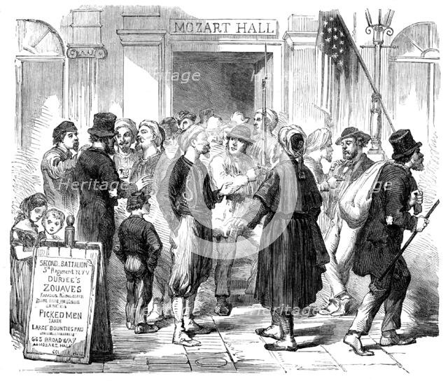 The War in America: recruiting in New York: the Irish Zouaves, 1862. Creator: Unknown.