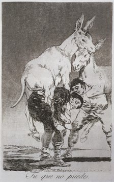 Los Caprichos, series of etchings by Francisco de Goya (1746-1828), plate 42: 'Tú que no puedes' …