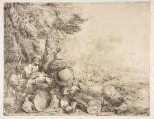 Two shepherds, a donkey and other animals in a landscape, ca. 1638-1640. Creator: Giovanni Benedetto Castiglione.