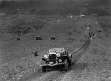 Jensen V8 competing in the London Motor Club Coventry Cup Trial, Knatts Hill, Kent, 1938. Artist: Bill Brunell.