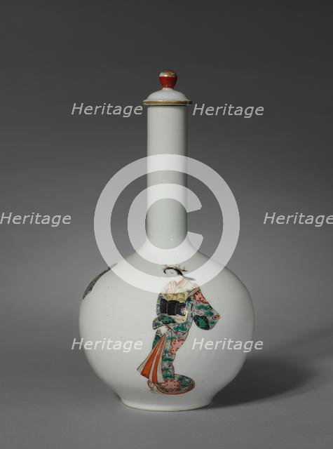 Sake Bottle with Three Figures: Arita Ware, Ko Imari Type, late 1700s. Creator: Unknown.