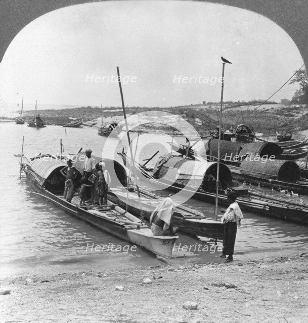 Boats on the Irrawaddy River, Mingun, Burma, 1908. Artist: Stereo Travel Co