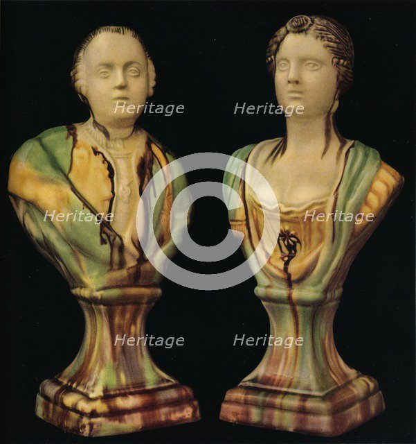 'A Pair of Staffordshire Earthenware Busts Representing King George III and Queen Charlotte, with Tr Artist: Unknown.