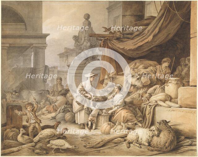 Market Scene with a Fantastic Sculpture, 1797/1798. Creator: Jean Baptiste Marie Huet.