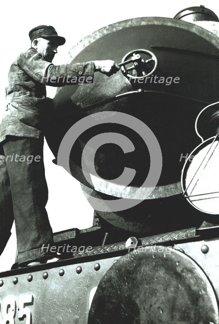 Engine of a steam train, door of the smoke box.