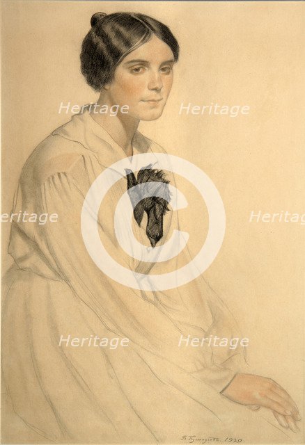 Portrait of Ksenia Nikolayevna Semenova (Skalova), 1920. Artist: Kustodiev, Boris Michaylovich (1878-1927)