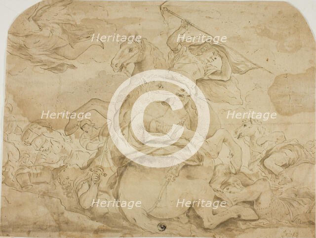 Battle Scene with Central Figure on Rearing Horse, n.d. Creator: Unknown.