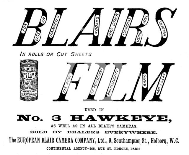 Advertisement for the European Blair Camera Company, Ltd., 1895. Creator: Unknown.