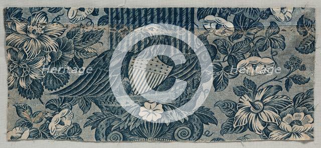 Copperplate Printed Cotton Fragment with American Eagle, 1830 - 1840. Creator: Unknown.