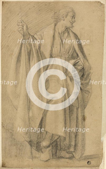 Standing Draped Male Figure, Holding Staff, n.d. Creator: Unknown.
