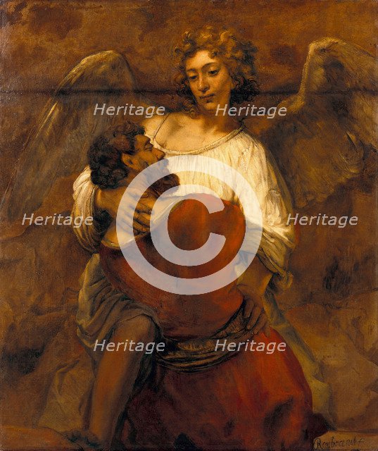 Jacob Wrestling with the Angel, ca 1659. Artist: Rembrandt van Rhijn (1606-1669)