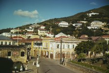 View down the main street from the Grand Hotel, Charlotte Amalie, St. Thomas, Virgin Islands, 1941. Creator: Jack Delano.