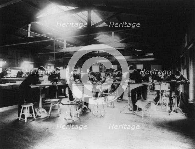 U.S. Naval Academy, Annapolis: mechanical drawing, (1902?). Creator: Frances Benjamin Johnston.
