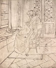 The Artist's Mother Crocheting, 1907. Creator: Umberto Boccioni.