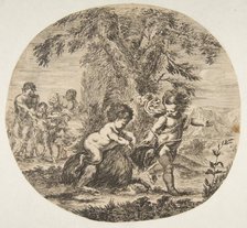 A child and a satyr child playing with a goat, ca. 1657. Creator: Stefano della Bella.