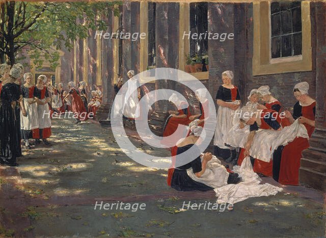 The Courtyard of the Orphanage in Amsterdam: Free Period in the Amsterdam Orphanage, 1881-1882. Creator: Max Liebermann.