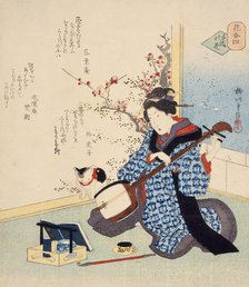 Geisha Tuning a Samisen, c1835. Creator: Yanagawa Shigenobu II.