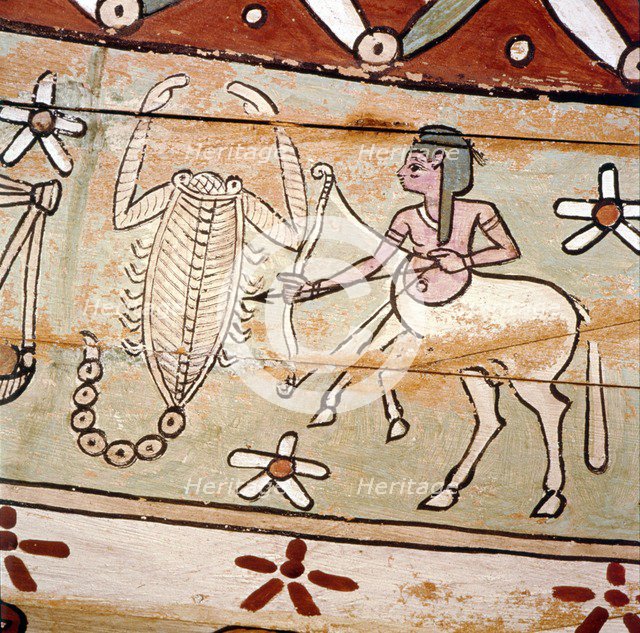 Egyptian coffin detail of Zodiac Signs Scorpio and Sagittarius, 2nd century. Artist: Unknown.