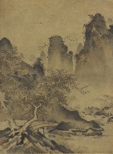 Landscape: mountains, stream and bridge, late 15th-early 16th century. Creator: Kenko Shokei.