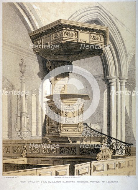 All Hallows-by-the-Tower Church, London, 1843. Artist: Charles James Richardson