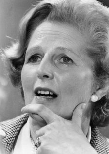 Margaret Thatcher at the daily election press conference, Smith Square, London, 27th April 1979. Artist: Unknown