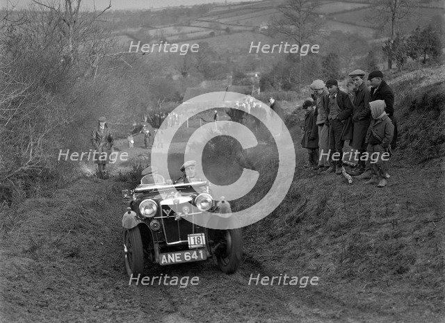 MG PA of JH Clent competing in the MG Car Club Midland Centre Trial, 1938. Artist: Bill Brunell.