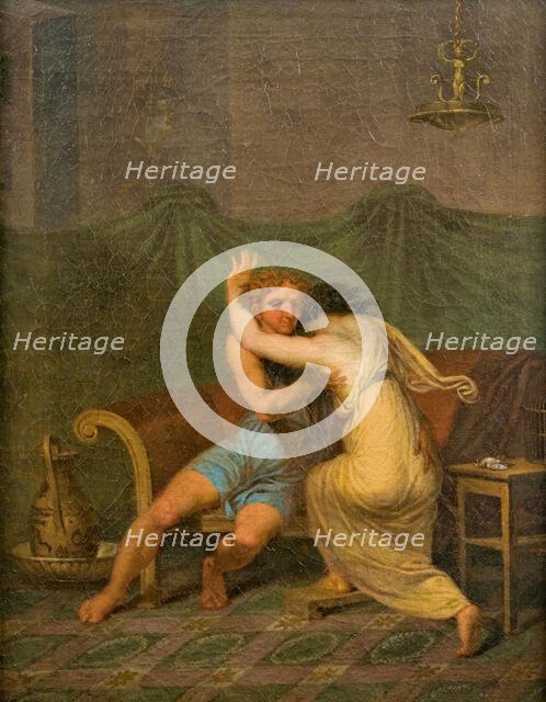 Catullus and Lesbia, who in his arms seeking solace for her spurvs death, 1809. Creator: Nicolai Abraham Abildgaard.