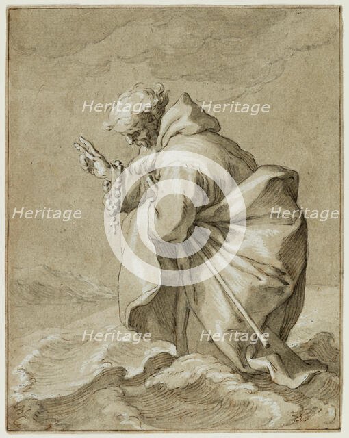 Saintly Hermit, Walking on Water, c1612. Creator: Abraham Bloemaert.