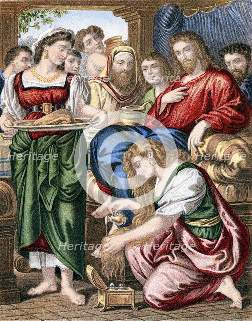 Mary Magdalene anointing the feet of Jesus, c1860. Artist: Unknown