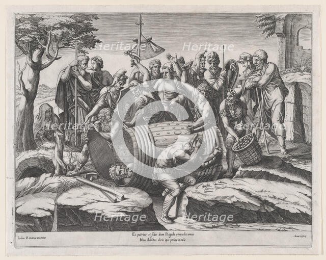 Speculum Romanae Magnificentiae: Marcus Atilius Regulus in a Barrel, late 16th century Creator: Diana Mantuana.