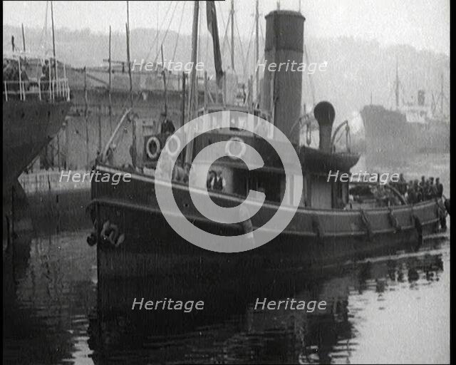 Boat Bringing Back the Body of Terence MacSwiney to Cork Harbour After He Died on Hunger Strike,1920 Creator: British Pathe Ltd.