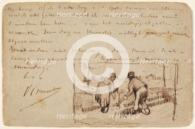 Postcard with Two Peasants Digging, 1885. Creator: Vincent van Gogh.