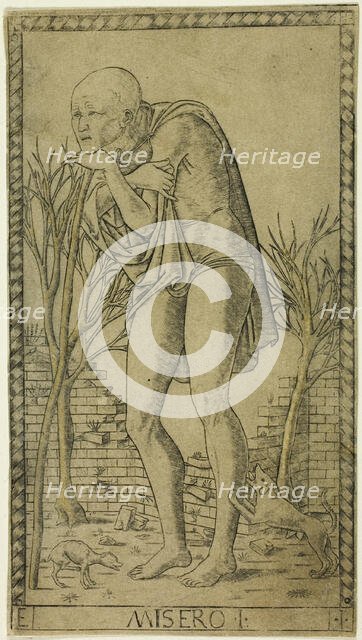 The Beggar, plate one from The Ranks and Conditions of Men, c.1465. Creator: Unknown.