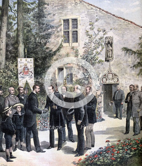 The Grand Duke Constantine of Russia visiting the house of Joan of Arc, Domremy, 1892. Creator: Henri Meyer.