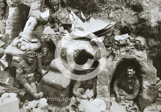 'Our men are very comfortable in the old German dug-outs', France, World War I, 1916. Artist: Unknown