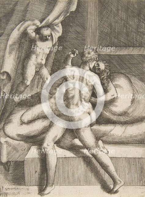 Apollo and Leucothea, from 'The Loves of the Gods', ca. 1531-76. Creator: Giulio Bonasone.