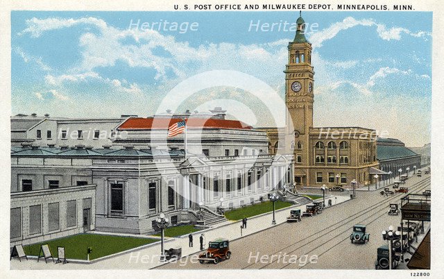 US Post Office and Milwaukee Road Depot, Minneapolis, Minnesota, USA, 1928. Artist: Unknown