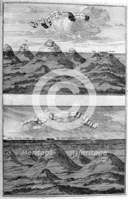 Result of the deluge, 1675. Artist: Athanasius Kircher
