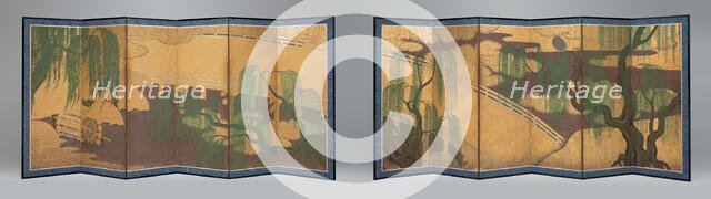 Willow Bridge and Waterwheel, c. 1650. Creator: Hasegawa Soya.