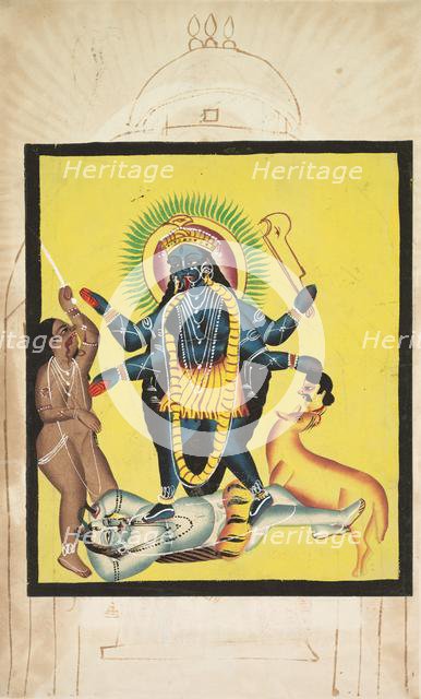 Kali Standing on Shiva, 1800s. Creator: Unknown.