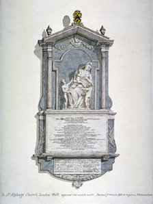 Monument to Samuel Wright, from the north wall of St Alfege's Church, London Wall, London, 1815. Artist: Robert Blemmell Schnebbelie