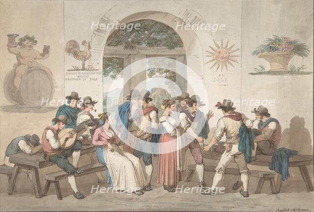 Interior of a Roman Inn, 1817., 1817. Creator: Bartolomeo Pinelli.