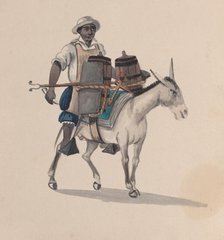 A watercarrier riding a donkey, from a group of drawings depicting Peruvian costume, ca. 1848. Creator: Attributed to Francisco (Pancho) Fierro.