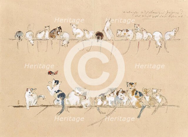 Mice and cats, undated. (c1860s) Creator: Anton Hartinger.