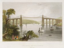 'The Menai Bridge, Bangor (North Wales)', c1826-c1850. Artist: Unknown