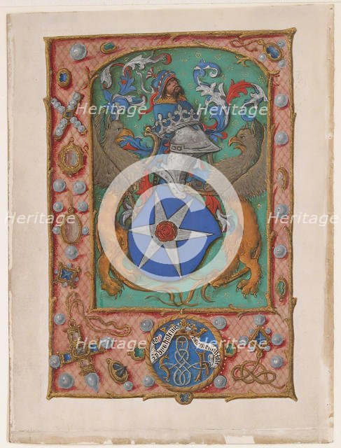 Manuscript Leaf with Coat of Arms, from a Book of Hours, ca. 1500. Creator: Unknown.