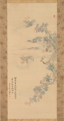 Small Bird on a Crepe Myrtle Branch, 19th century. Creator: Tsubaki Chinzan.