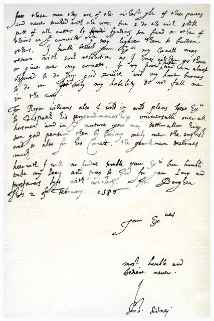 Letter from Sir Philip Sidney to Robert Dudley, Earl of Leicester, 2nd February 1586.Artist: Sir Philip Sidney