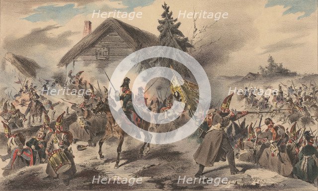 Russian grenadiers attacked by Polish Uhlans, 1835.
