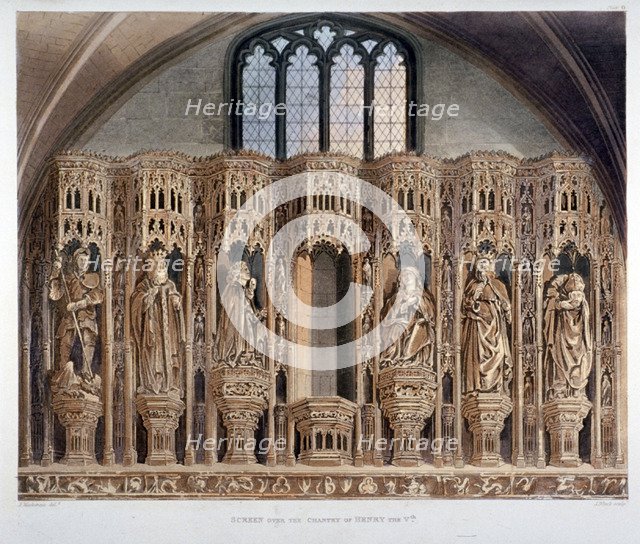 Screen over the chantry of Henry V, Westminster Abbey, London, 1811. Artist: J Bluck